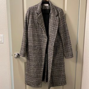 Sage the label plaid wool blend coat; grey/cream; sz L